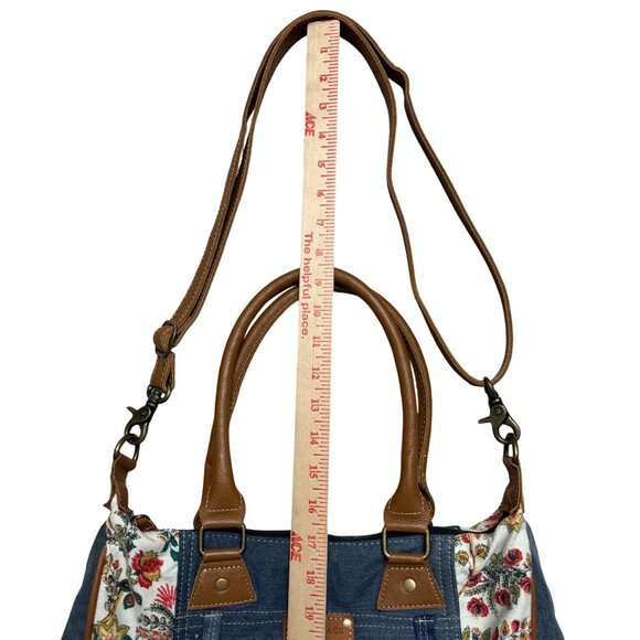 Myra Bag Crimson Glade Floral Denim Shoulder Tote Bag Women's Blue Brown - Picture 9 of 9